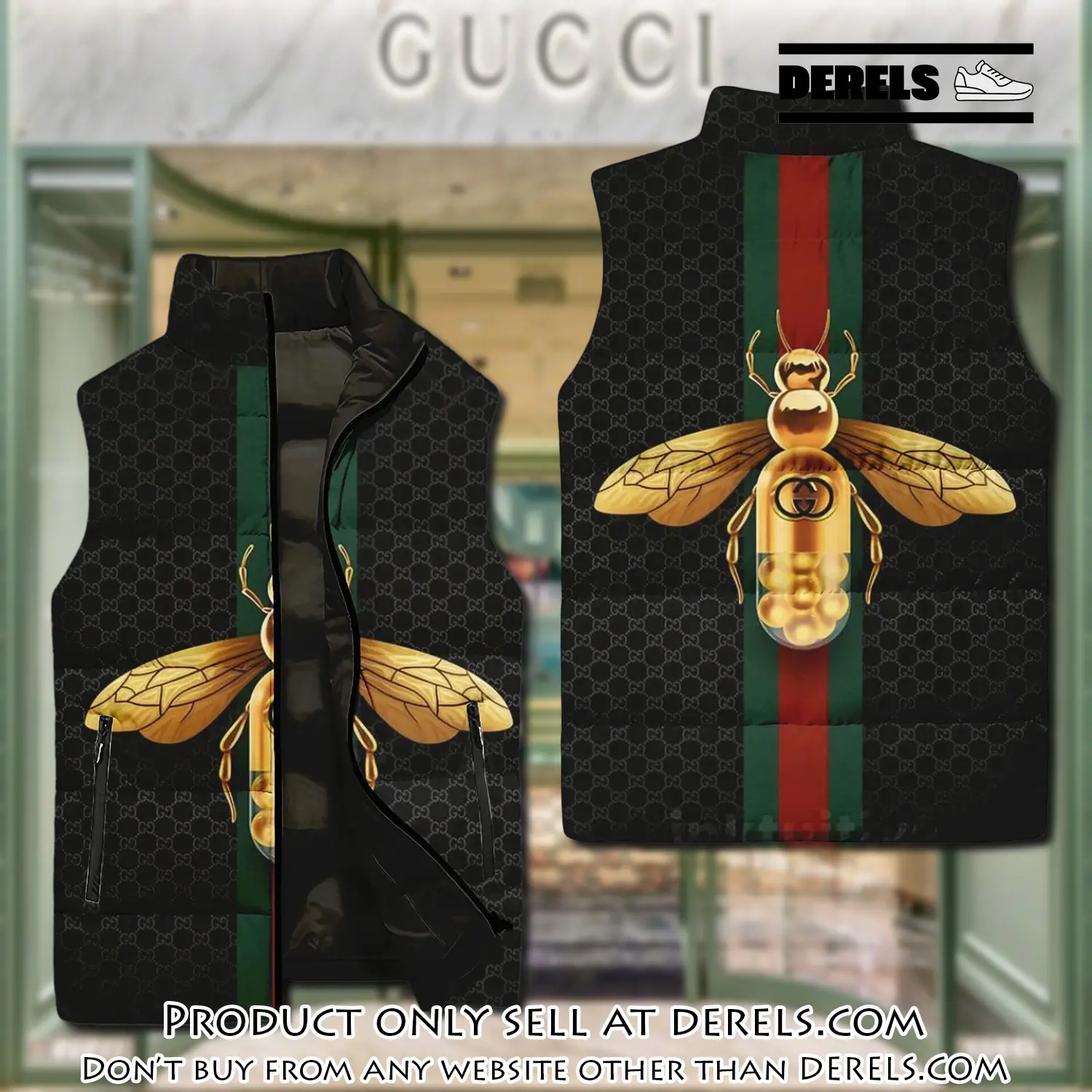 Gucci bee black luxury brand 3d sleeveless down jacket dr3046818